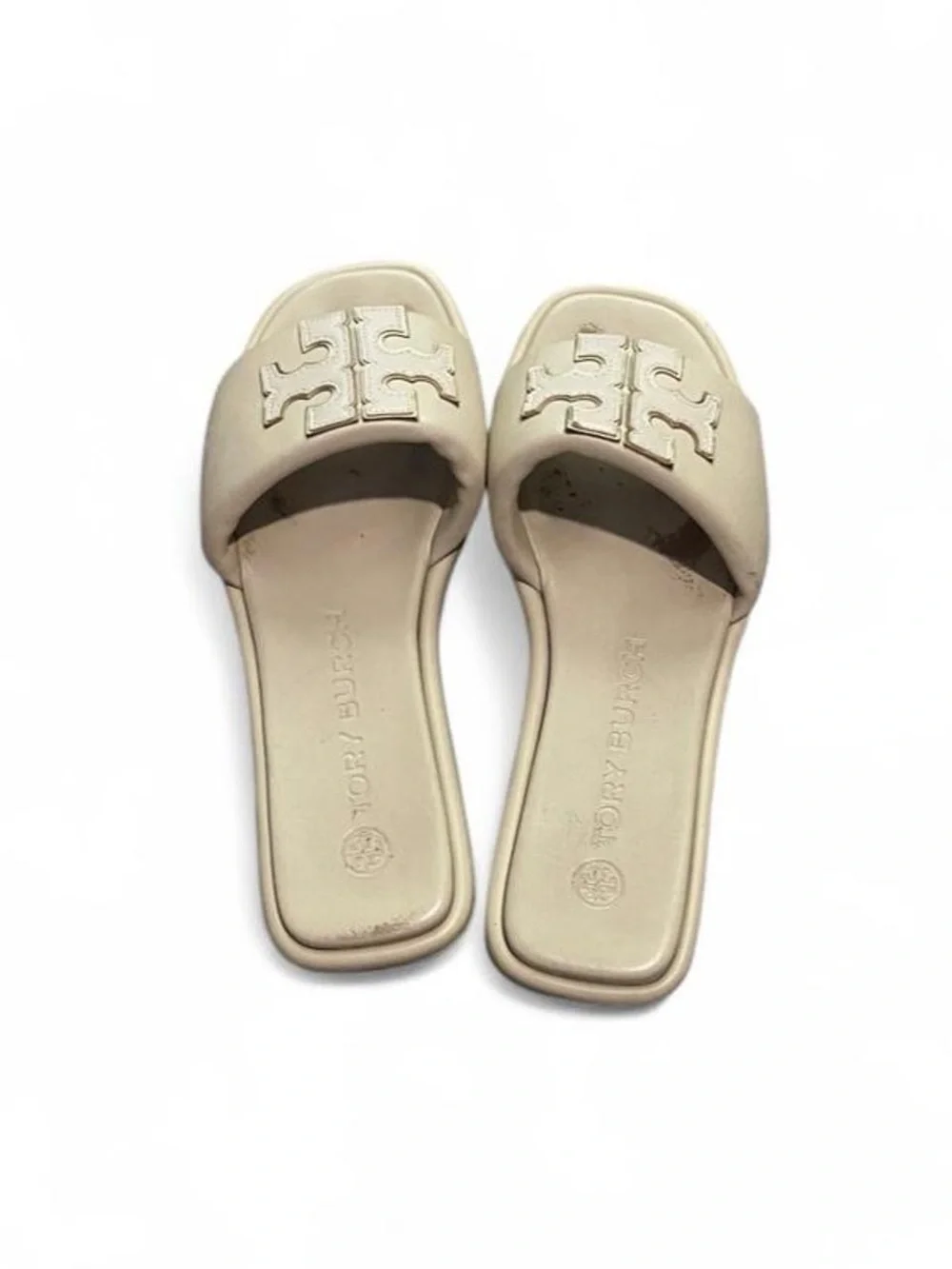 Tory Burch Double-T Monogram Dolce De Leche Padded Leather Women SlideSandal 8.5